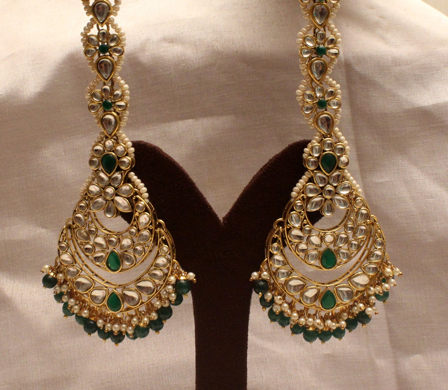 Indian Jewellery/Big Chandbali Kundan Jewellery Earrings Tikka /Green,Maroon Indian Earrings Punjabi Bollywood Set Jewellery/Bollywood Set