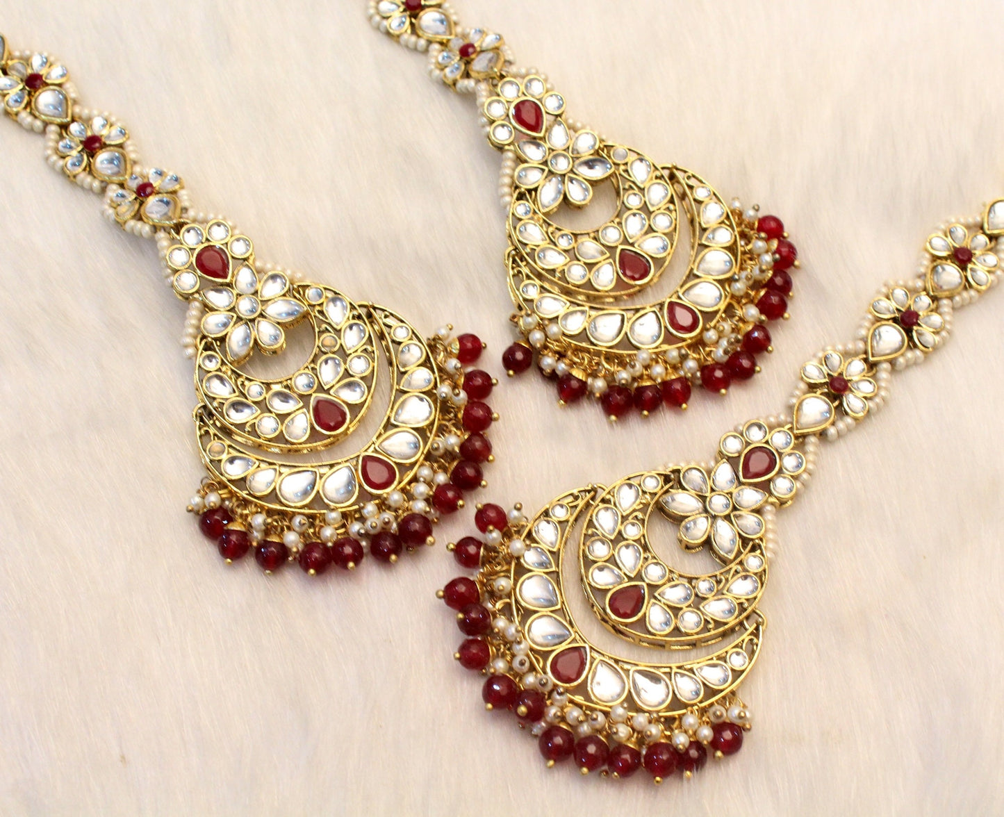 Indian Jewellery/Big Chandbali Kundan Jewellery Earrings Tikka /Green,Maroon Indian Earrings Punjabi Bollywood Set Jewellery/Bollywood Set