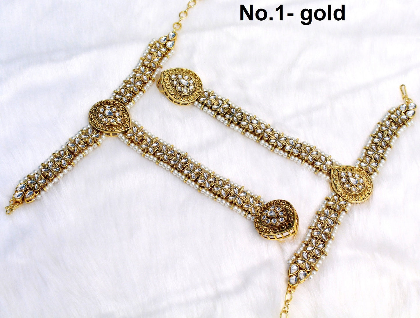 Indian Hand Bracelets Jewellery/Gold Bridal Bracelet pair Finger ring Panja Bollywood Jewellery