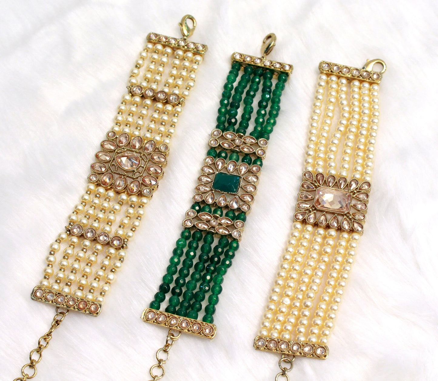 Indian Hand Bracelets Jewellery/Traditional Bollywood Jewelry/Gold/green hand cuff bracelets/Wedding bracelets