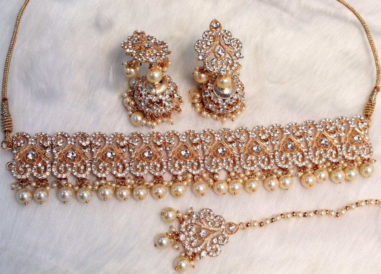 Choker Set Rose Gold Necklace Set/ Bollywood Jewellery/Indian choker necklace set/rose gold Bridesmaid mony Jewellery