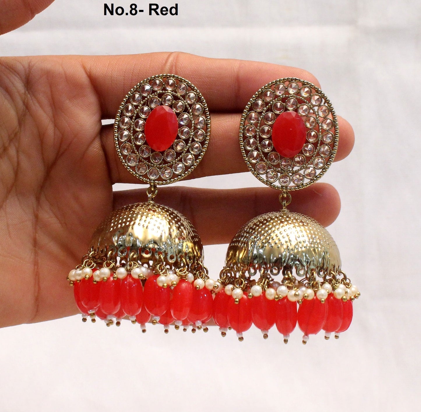 Indian Jhumka Earrings Jewelry/Punjabi Gold Wedding Indian Jewelry Bridal red,dark gold sara Jhumka Earrings