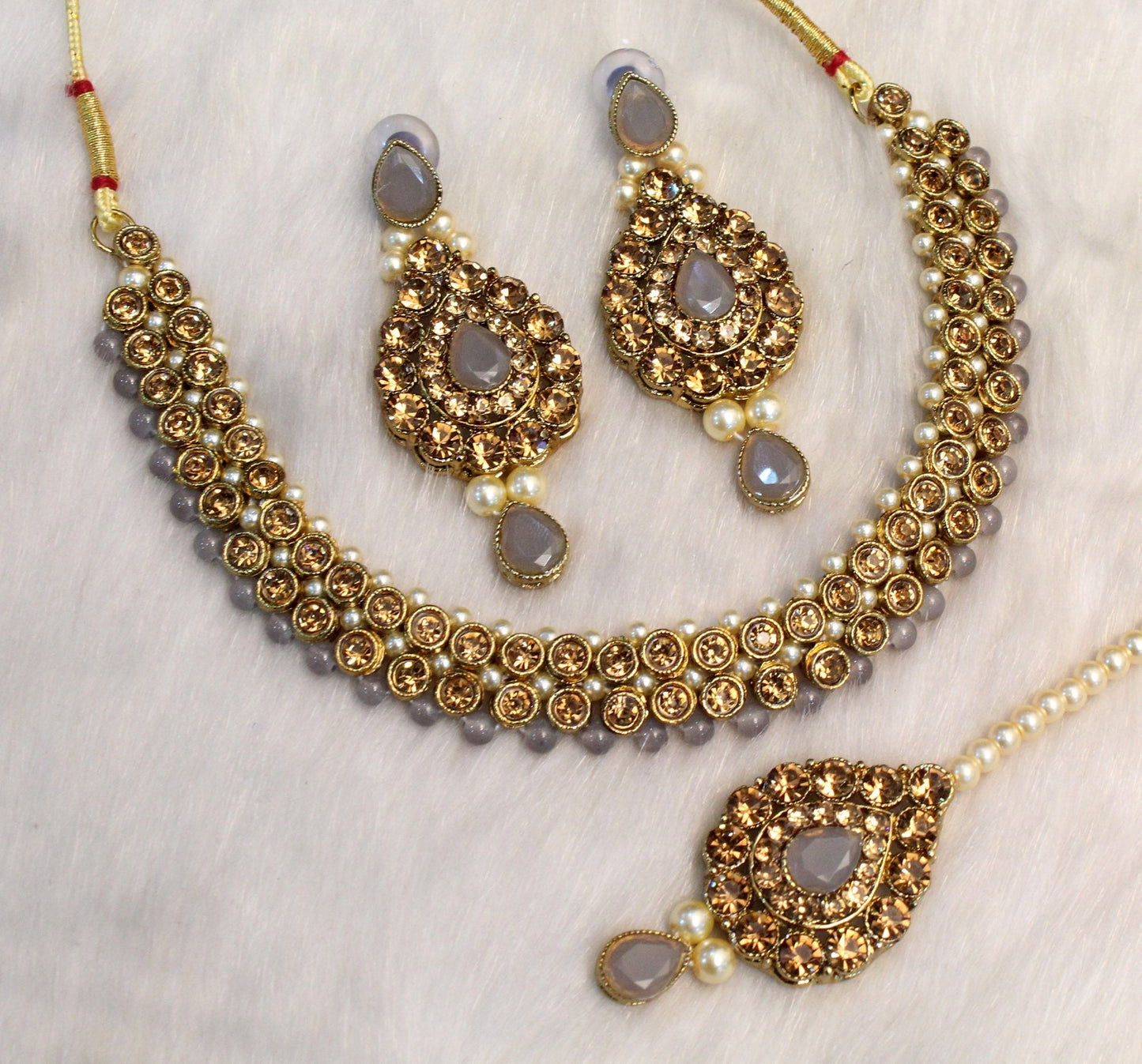 Indian Necklace Jewelry Jewellery Set/ Antique gold, baby pink , grey, mint, green Bridal Wedding Bollywood Necklace Set