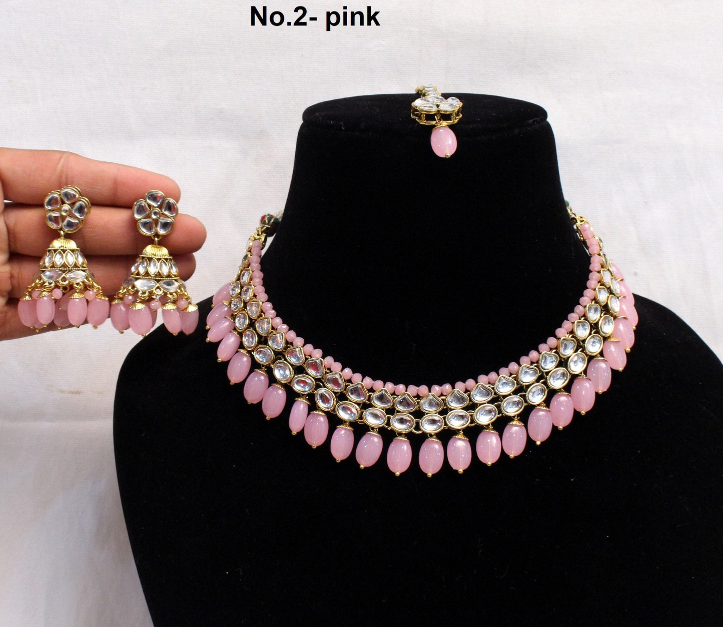 Indian Jewellery Gold Kundan Necklace Set/Green, pink, grey, maroon Bollywood Ethnic Wedding Necklace Jewellery Set