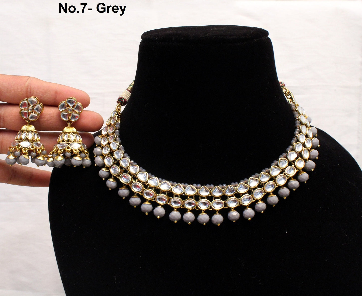 Indian Jewellery Gold Kundan Necklace Set/Green, pink, grey, maroon Bollywood Ethnic Wedding Necklace Jewellery Set