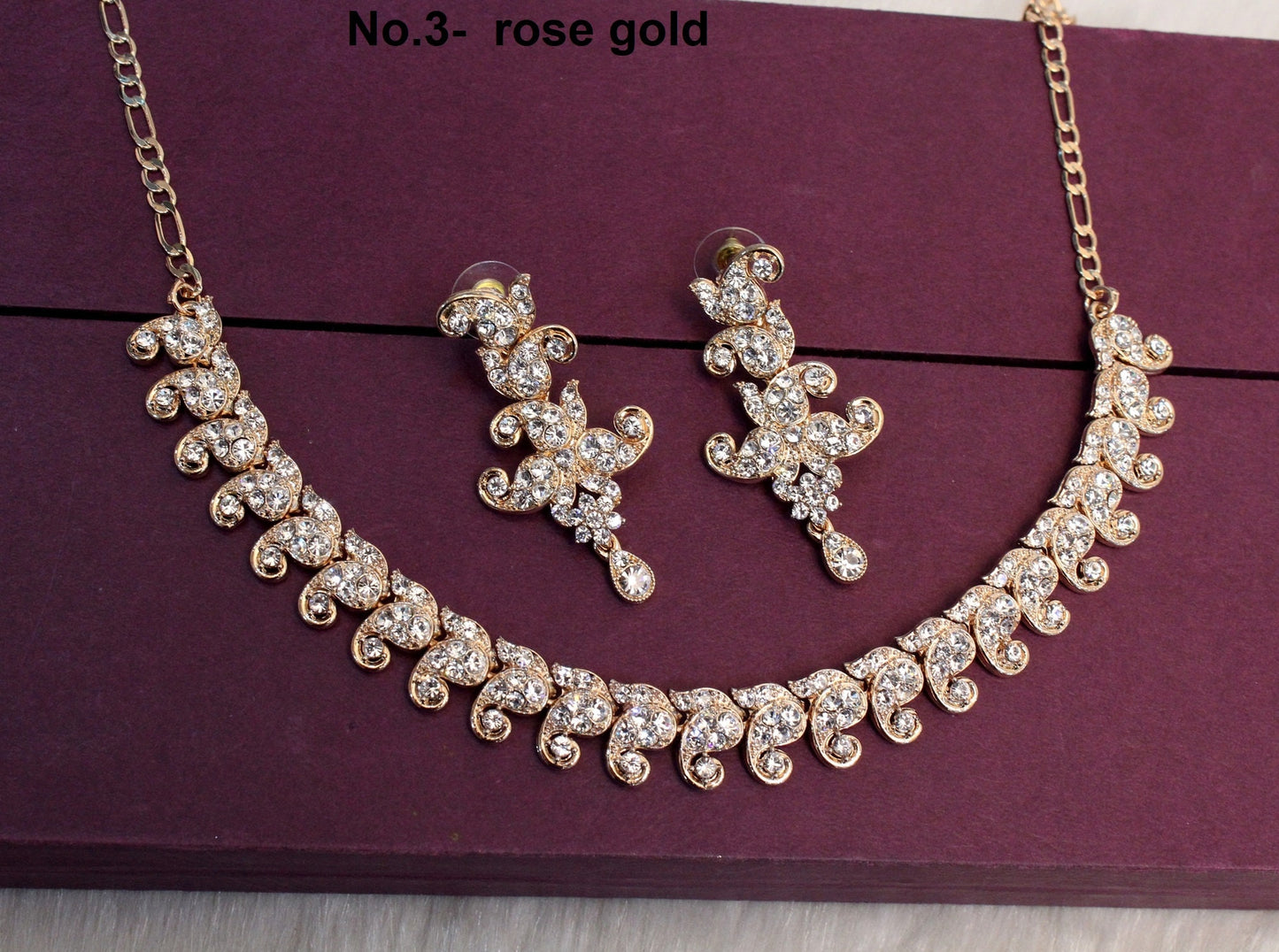 Rose gold Necklace Set/gold Bollywood Necklace Set/Bridesmaid necklace Wedding Jewellry set/Women Necklace Set/Gift for her