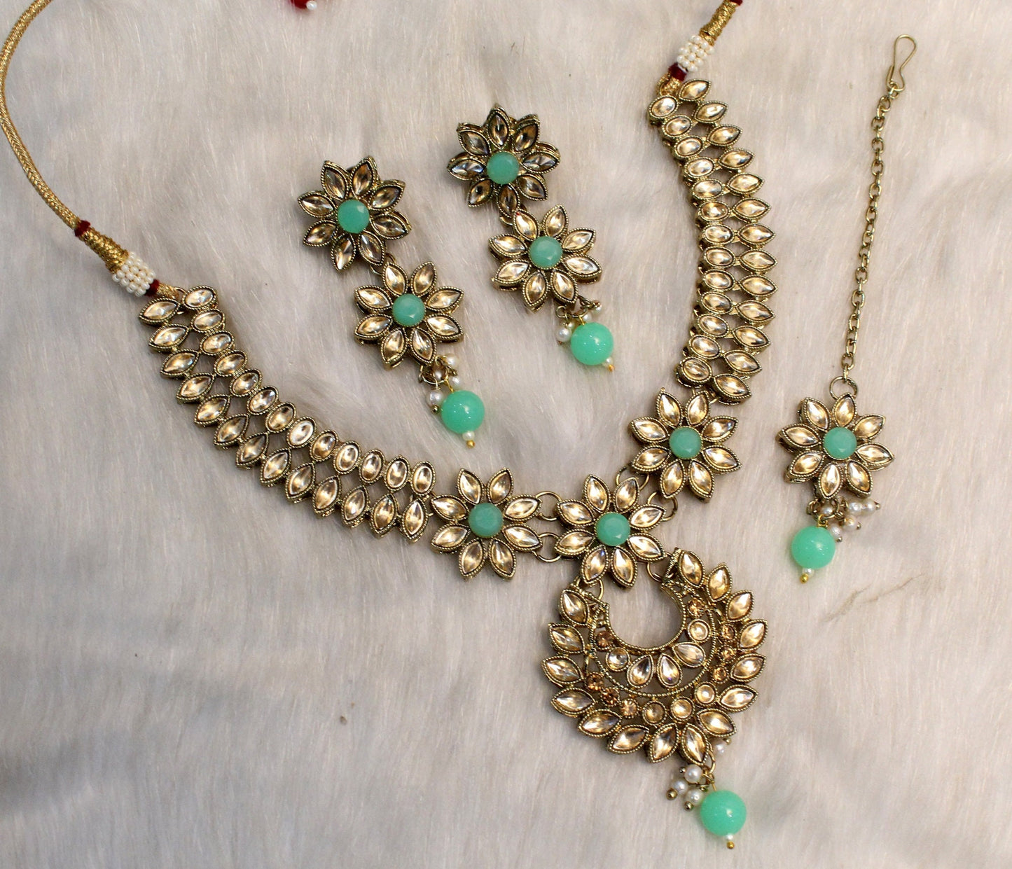 Indian Jewellery/Dark gold/maroon/green/mint/grey Bridal Kundan necklace Set/Bollywood Gold Indian Jewellery Necklace Set