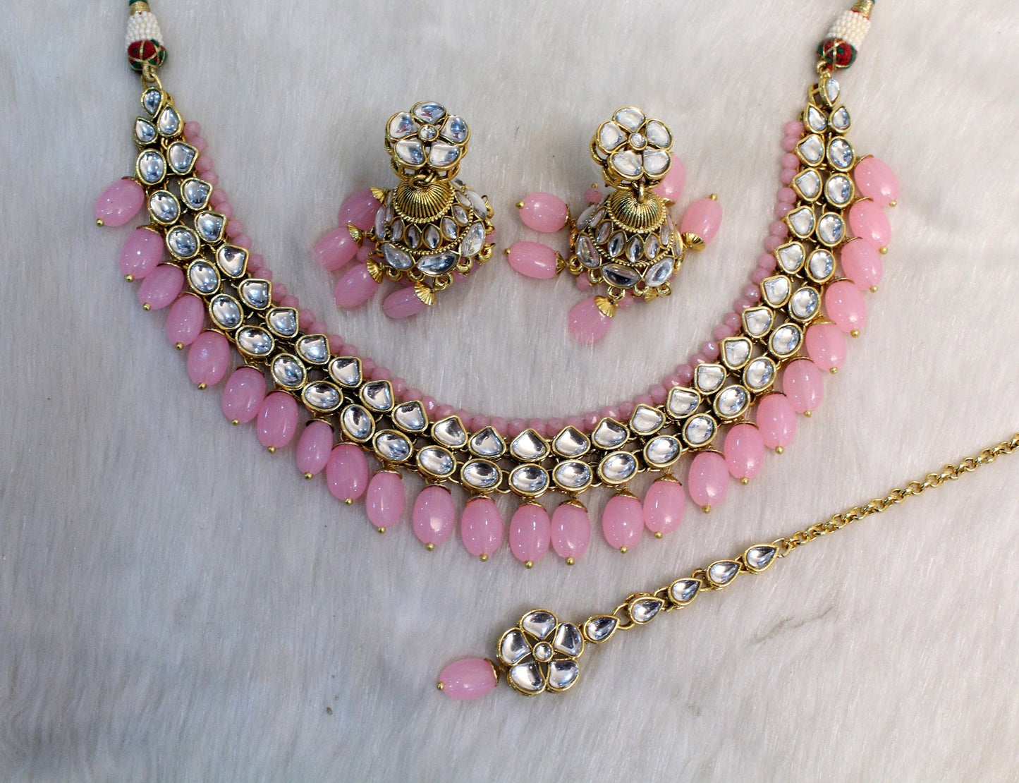 Indian Jewellery Gold Kundan Necklace Set/Green, pink, grey, maroon Bollywood Ethnic Wedding Necklace Jewellery Set