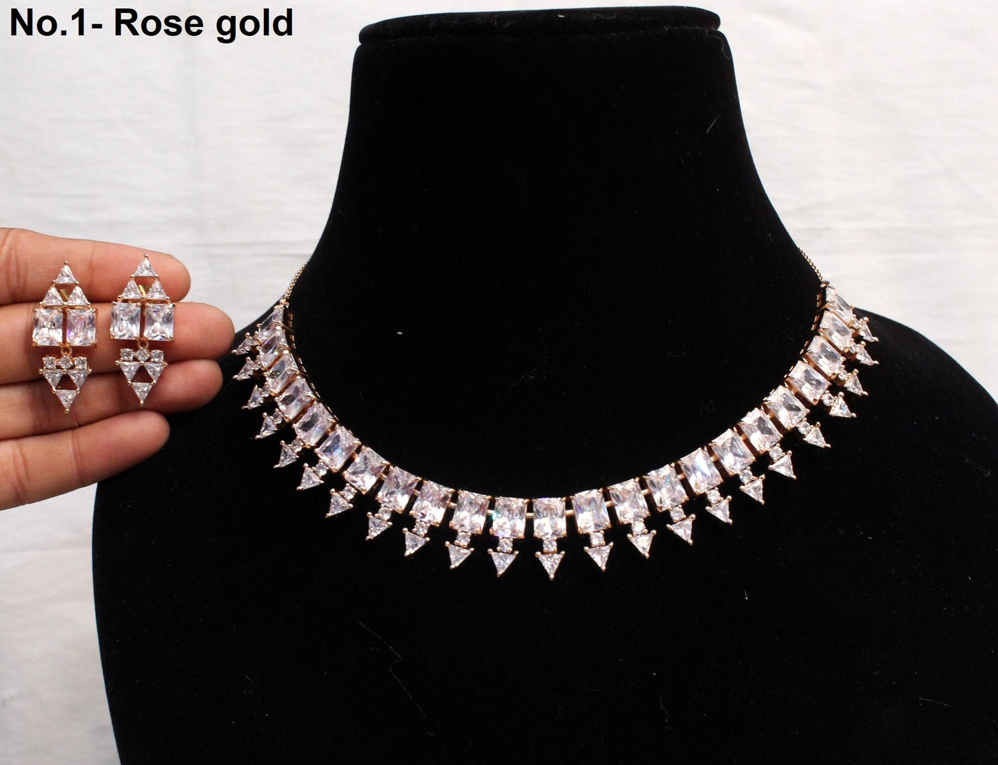 CZ Diamond necklace Earrings set, rose gold Bridal necklace earrings jewellery statement necklace earrings set