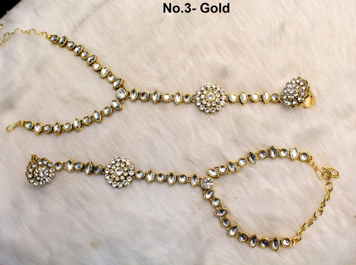 Indian Hand Bracelets Jewellery/Gold Bridal Bracelet pair Finger ring Panja Bollywood Jewellery