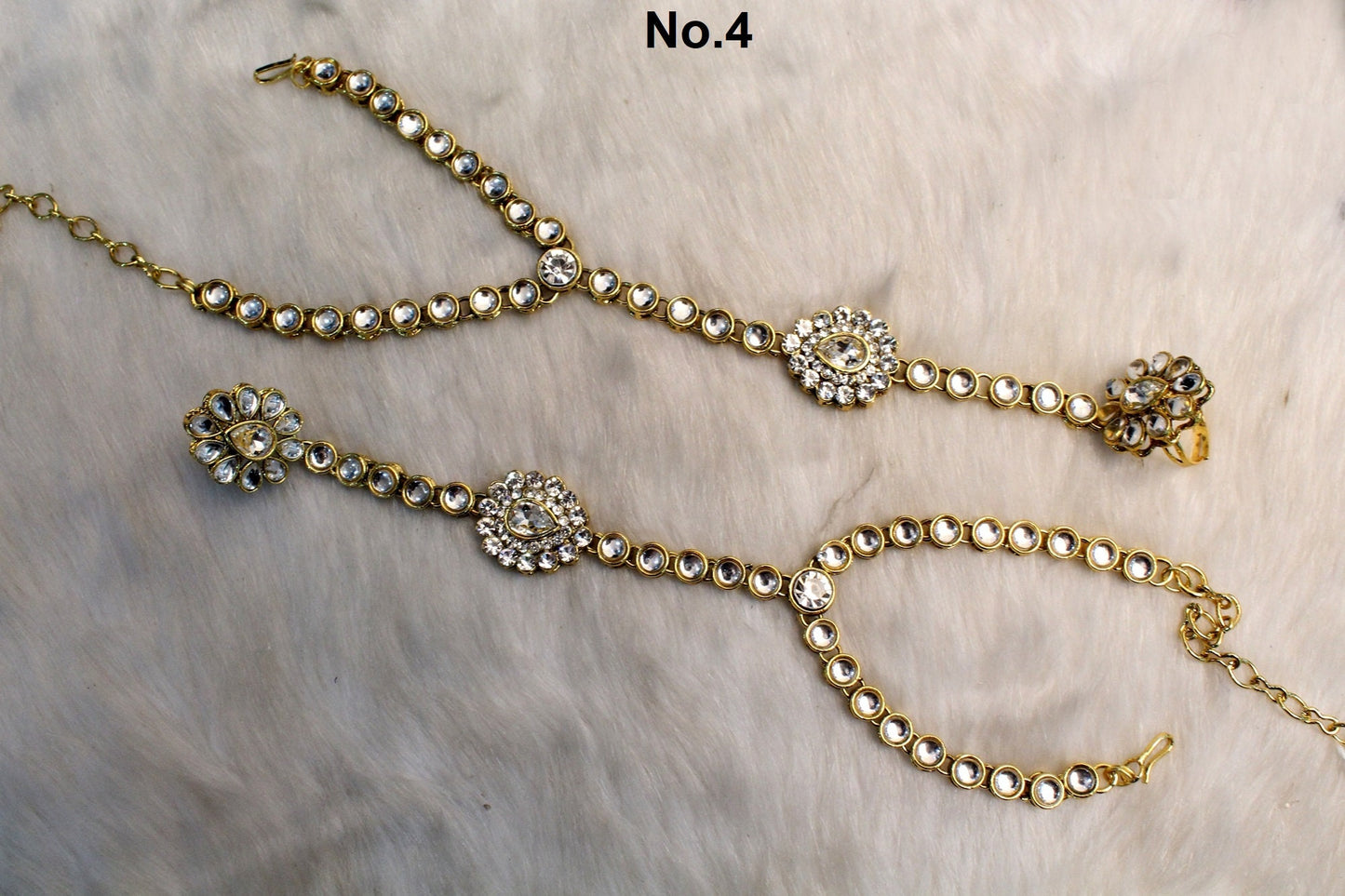 Indian Hand Bracelets Jewellery/Gold Bridal Bracelet pair Finger ring Panja Bollywood Jewellery