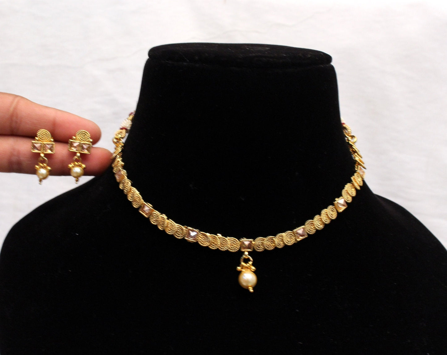 Indian Polki Necklace set Jewellery / Bollywood Style Gold Finish South tara Indian wedding olean bridal Jewellery