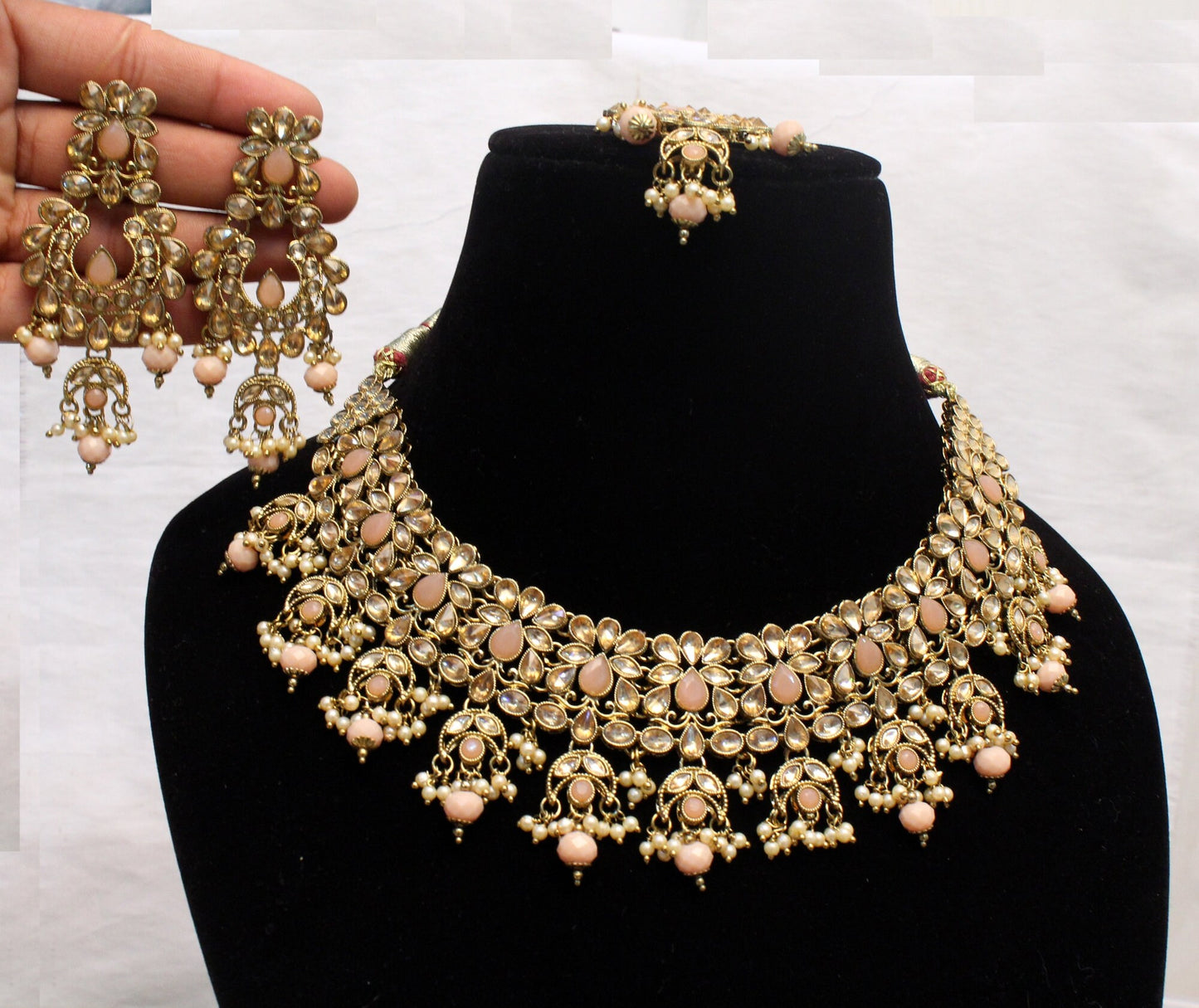 Indian Jewellery/Dark gold/maroon/pastel green/green/peach Bridal Kundan necklace Set/Bollywood Gold Indian hira Jewellery