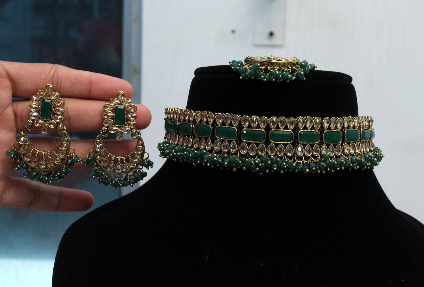 Indian Jewellery Necklace Tikka Set/Gold Bollywood Necklace Set/Indian choker Mehndi Polish ashley necklace