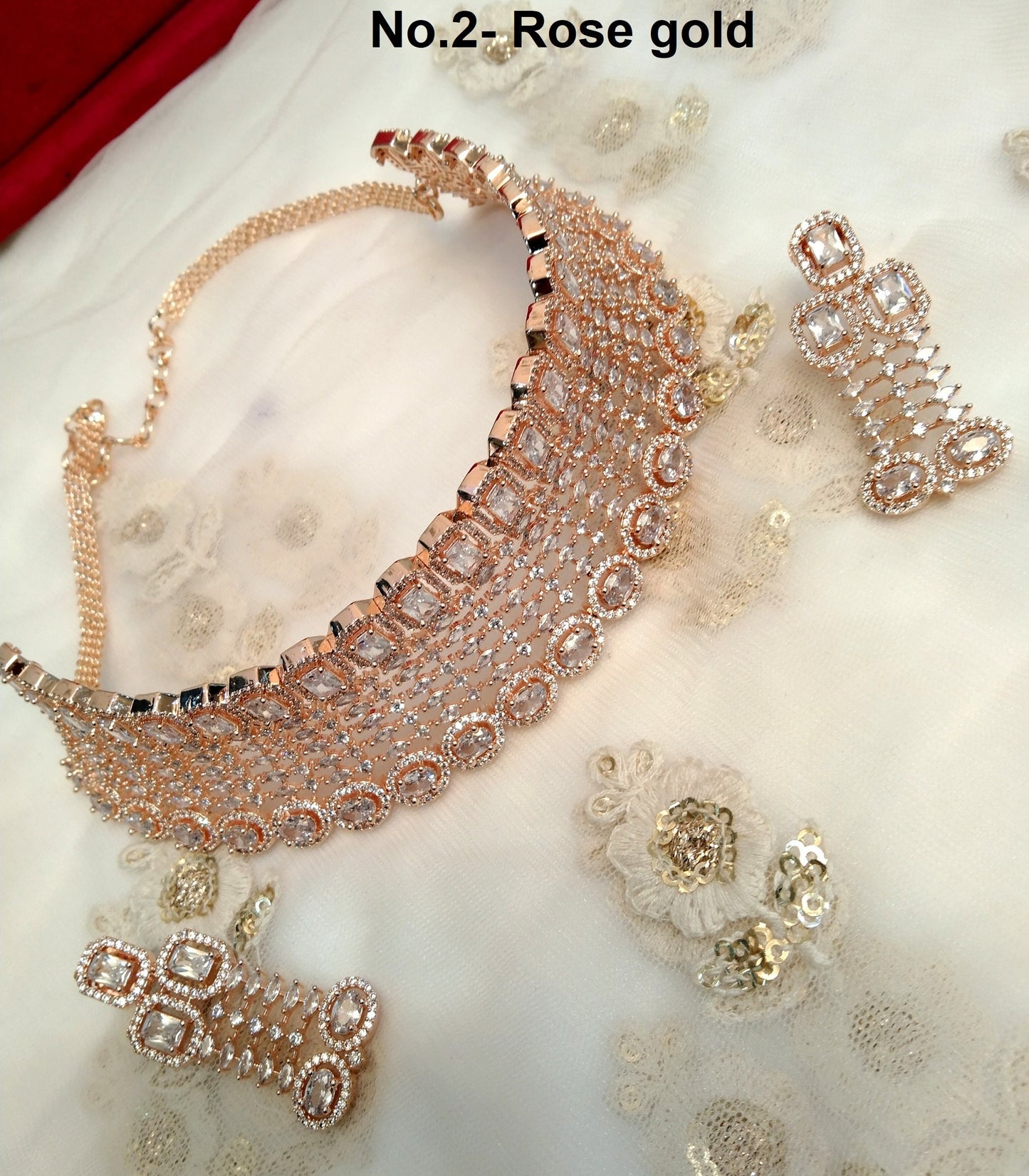 Cubic Zirconia Diamond choker Earrings set, silver, rose gold Bridal choker earrings jewellery statement necklace set CZ choker necklace set
