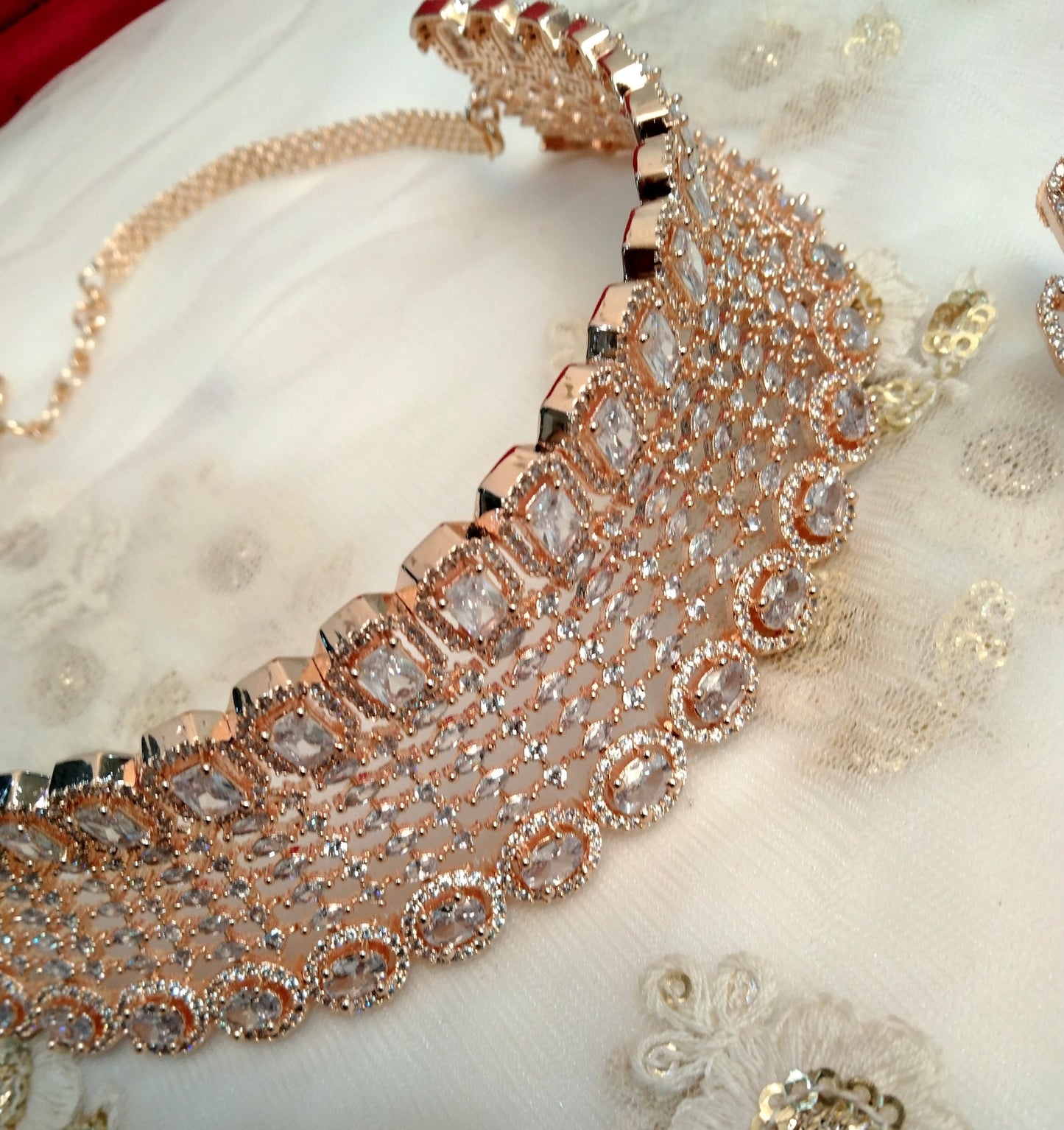 Cubic Zirconia Diamond choker Earrings set, silver, rose gold Bridal choker earrings jewellery statement necklace set CZ choker necklace set