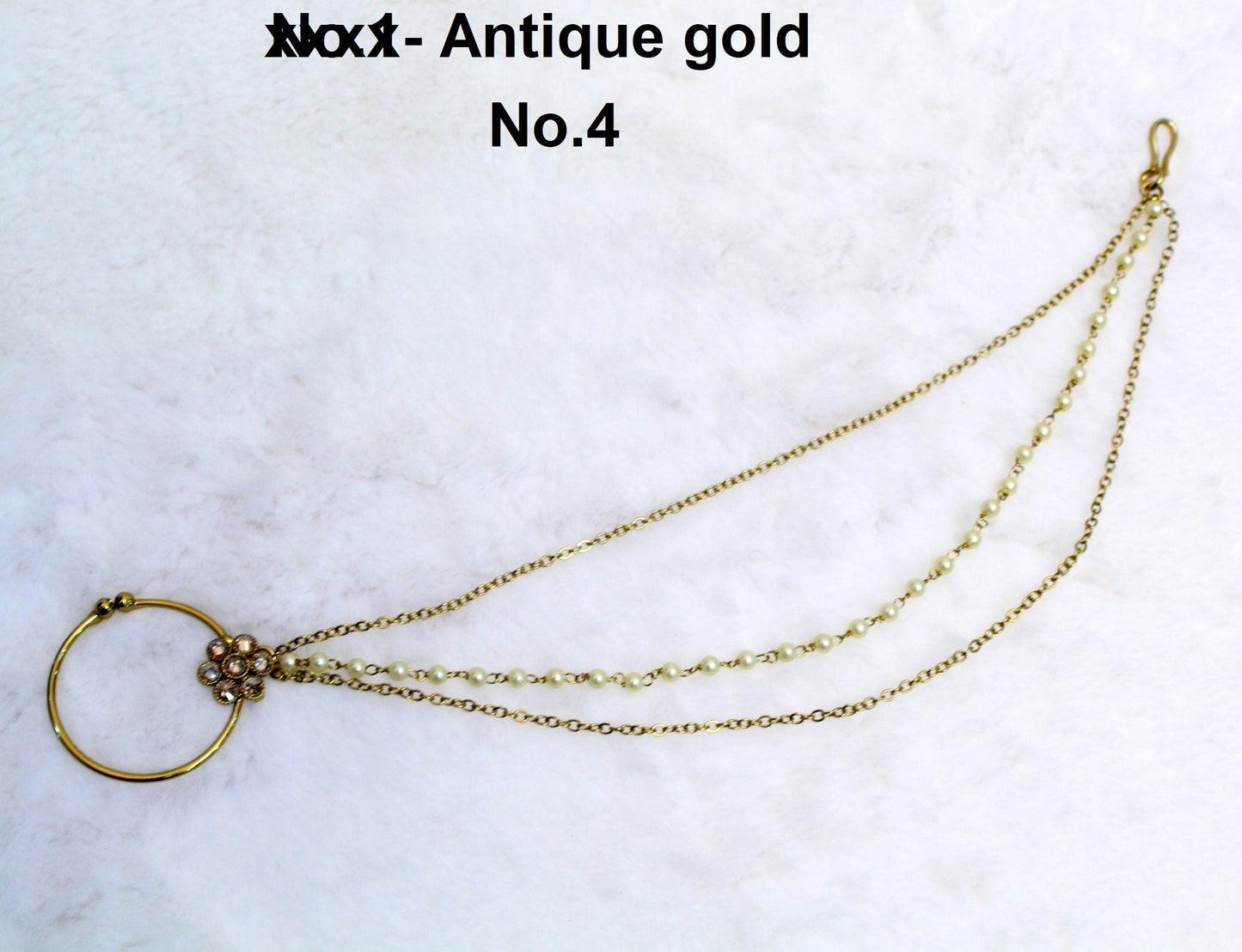 Indian Online Nose Ring Nath Bridal Wedding Nathini/Non Pierced Gold Plat Fake Nose Hoop Chain/Bollywood Style Jewellery