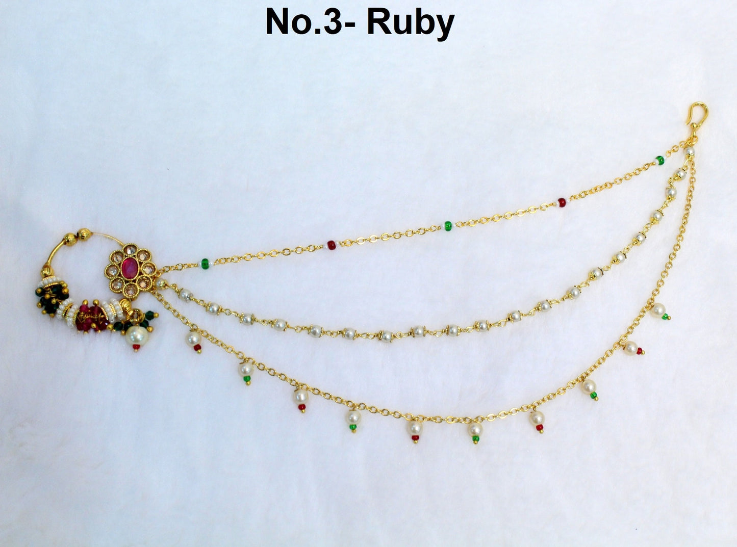 Indian Nose Ring Nath Bridal Nath Wedding Nathini/Non Pierced Gold Nath Nathini Fake Nose Hoop Chain/Bollywood Style Jewellery