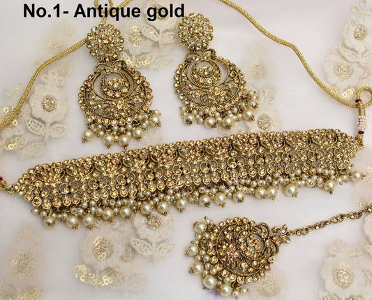 Indian Jewellery Choker  Set gold Necklace Set/Bollywood Jewellery/Indian dark gold , carlsbad silver choker set/Bridesmaid Jewellery choker set/Necklace set