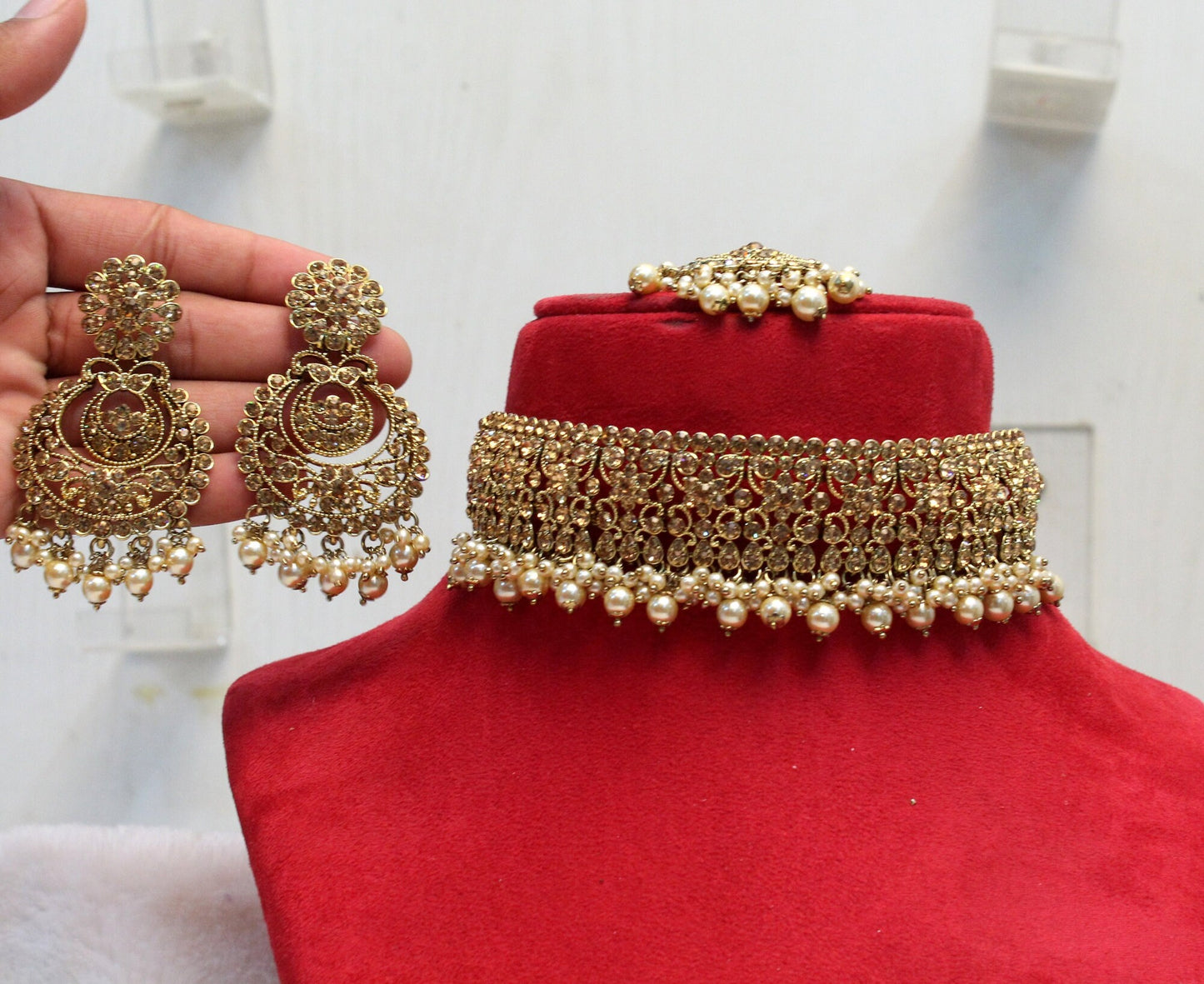 Indian Jewellery Choker Set gold Necklace Set/Bollywood Jewellery/Indian dark gold , carlsbad silver choker set/Bridesmaid Jewellery choker set/Necklace set