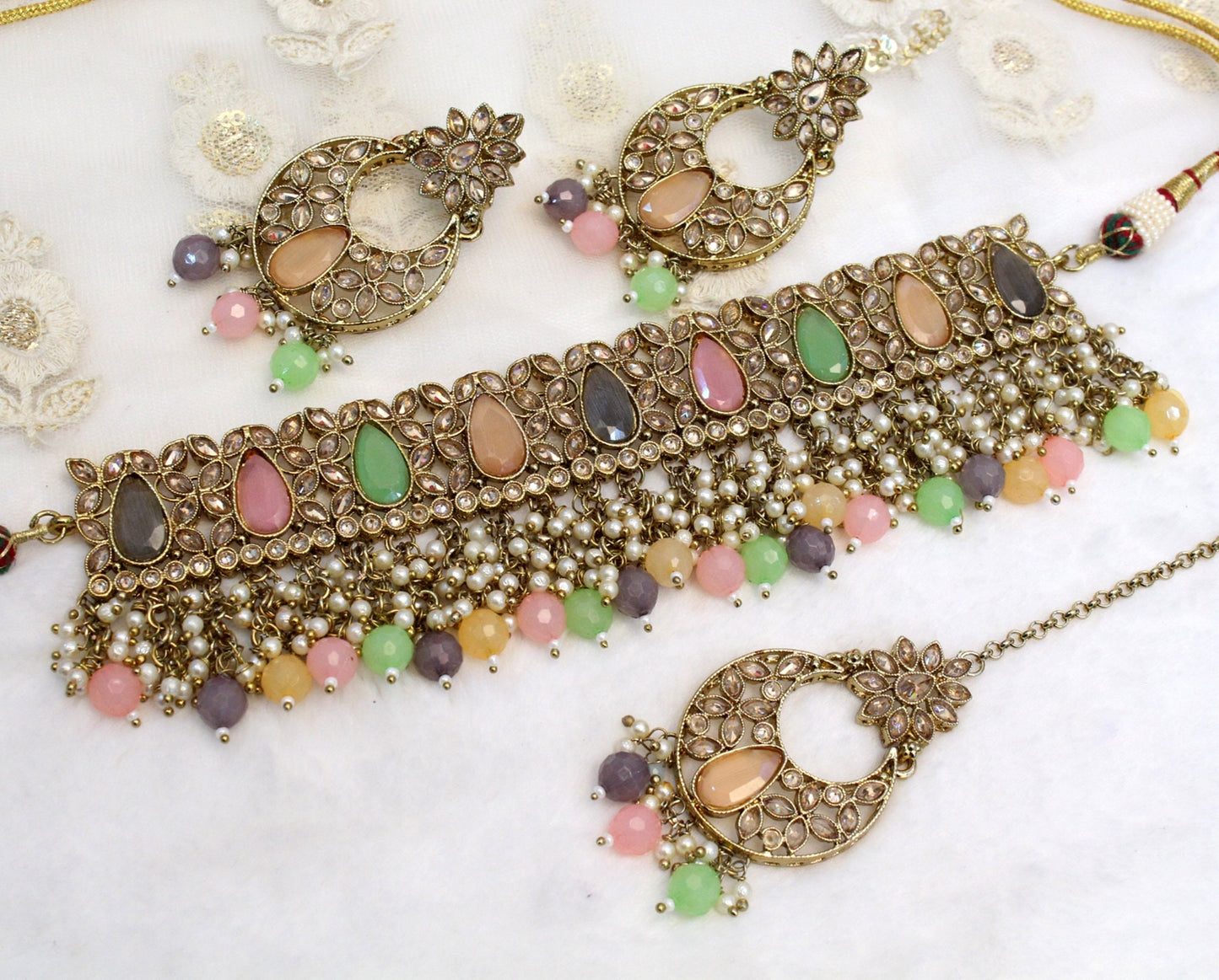 Indian Jewellery/Dark gold multicolor choker Set/Bollywood Gold Indian Jewellery Set /Bridesmaid sets