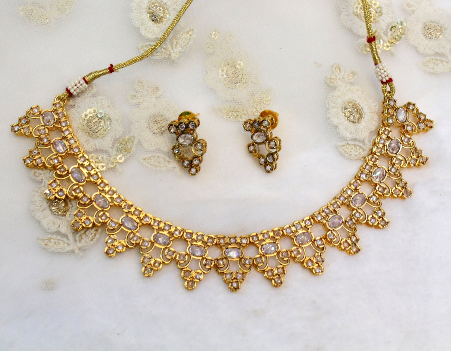 Indian Polki Jewellery Gold Necklace Set/ Bollywood Style Gold Finish South Indian bridal Jewellery