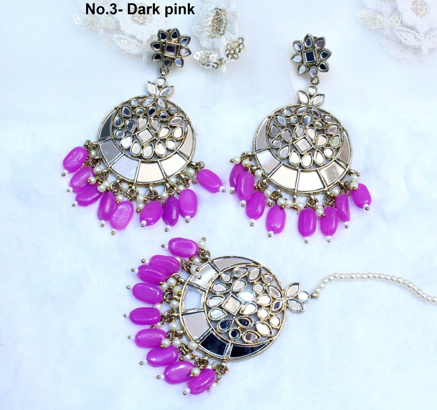 Indian Jewellery/Kundan Jewelry Earrings Tikka /Mirror Kundan Indian Earrings Tikka Set Jewellery/Pakistani kundan earrings Bollywood Set