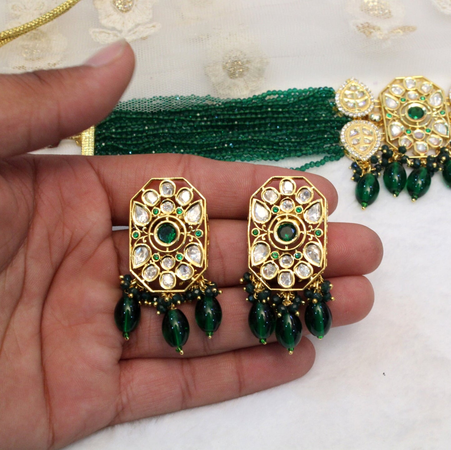 kundan Choker Set Necklace Earrings Set/Gold green, pink choker set Indian Jewellery Necklace Set/Indian Choker Set