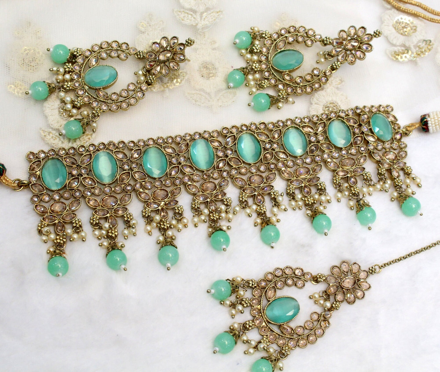 Indian Jewellery/Dark gold, Mint choker Set/Bollywood Gold Indian Jewellery Set /Bridesmaid sets