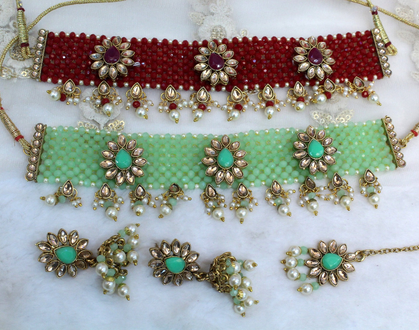 Indian Jewellery Kundan choker set Necklace Set/Bollywood dark gold, pastel green, gajjri, maroon choker Necklace Jewellery Set