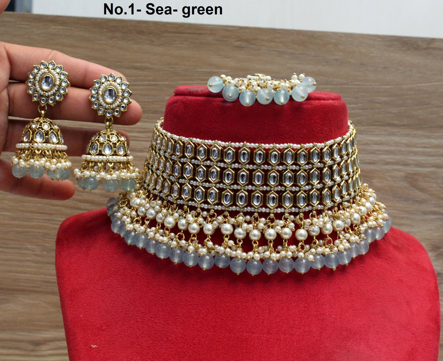 Indian Jewellery Kundan choker set Necklace Set/Bollywood Gold white, sea-green Mint, peach choker Necklace Jewellery dragon Set