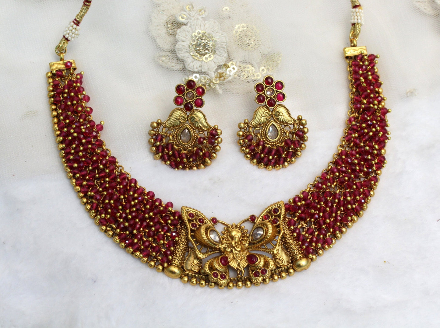 Indian Polki Jewellery Necklace Set/ Bollywood Style Gold Finish temple jewelry South Indian bridal temple Jewellery