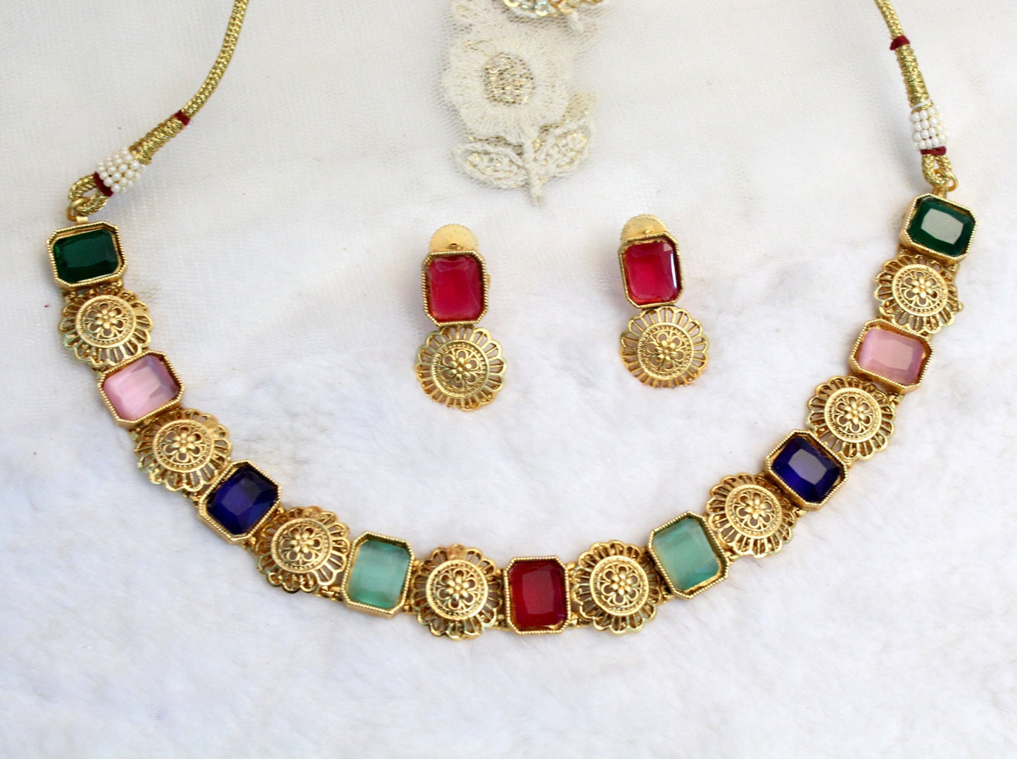 Indian Necklace Jewellery Set/ Gold, Multicolor Bridal Wedding Bollywood Necklace Set/Brides maid set/Delicate sets