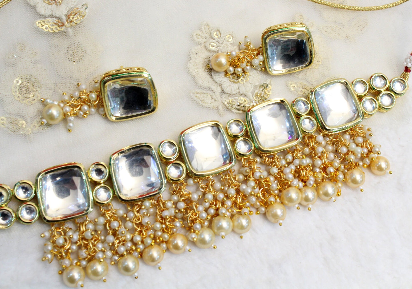 kundan Choker Set Earrings Set/Gold green, maroon choker set Indian Jewellery Necklace Set/Indian bridal kundan Choker Set