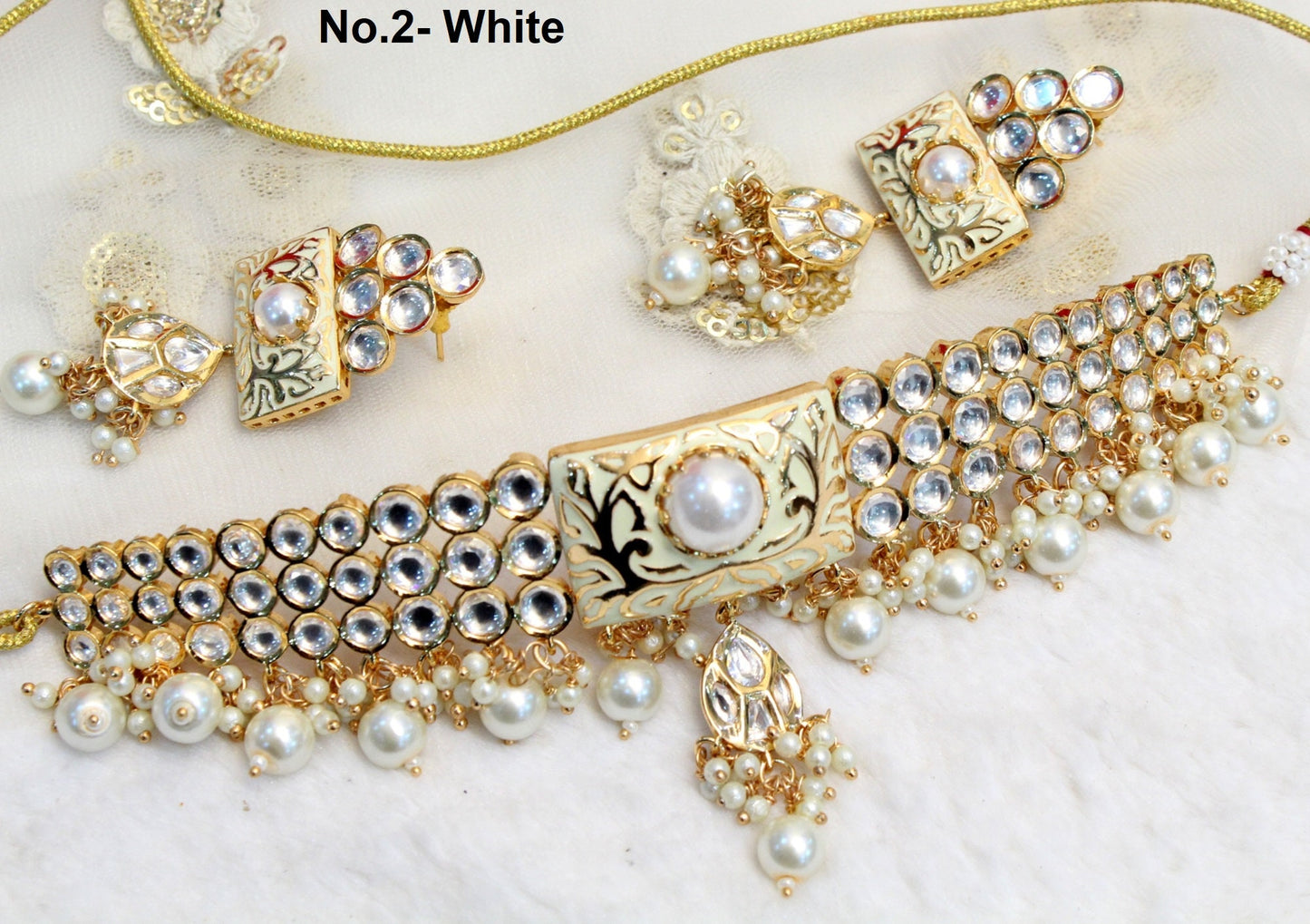 kundan Choker Set Earrings Set/Gold white, pink, grey choker set Indian Jewellery Necklace Set/Indian bridal kundan Choker Set