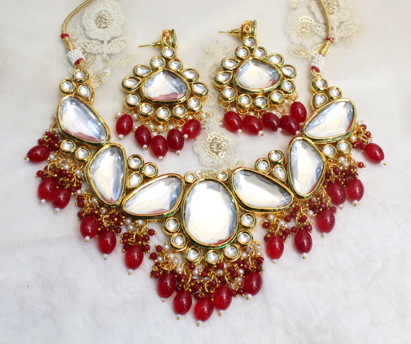 kundan necklace Set Earrings Set/Gold green, maroon necklace set Indian Jewellery Necklace Set/Indian bridal Choker Set