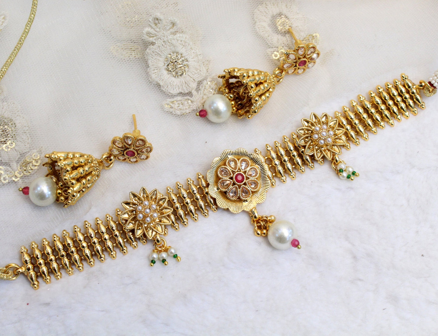 Indian Gold Jewellery choker set/Gold finish mat finish Choker Set Gold olean South Indian Jewellery