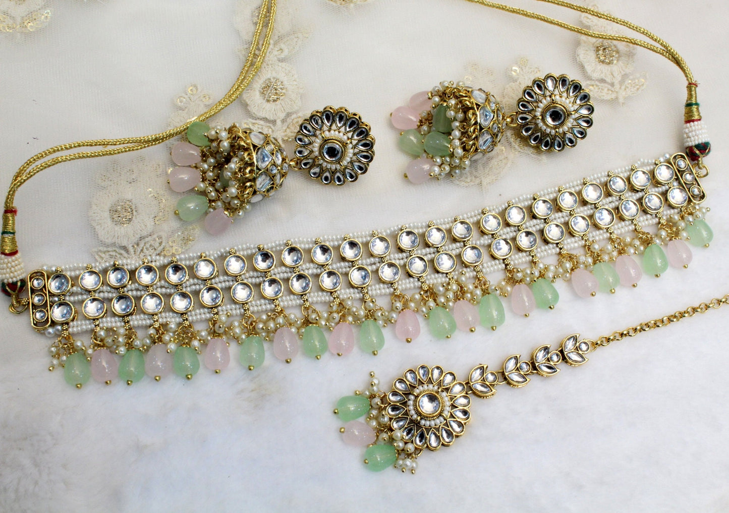 Indian Jewellery Kundan choker Set Necklace Set/Bollywood Pista Green Pink , sea-green Mint, pink choker Necklace Jewellery Set