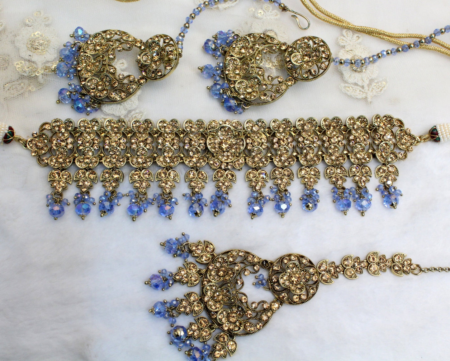 Indian jewellery Choker Set Necklace Set/ peach, dark gold, light blue, maroon Jewellery set /Indian choker necklace set/Bridesmaid Jewellery