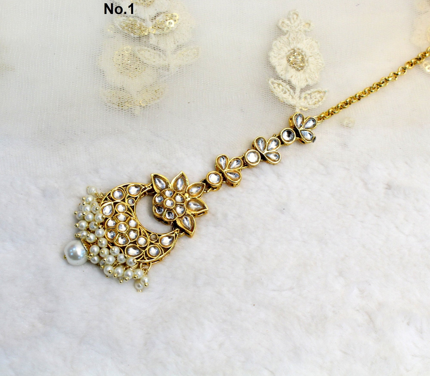 Indian Headpiece Tikka Jewellery/Gold kundan Maang Tikka /Bollywood Round Hair Headpiece/ Punjabi Indian Jewellery/Kundan Tikka
