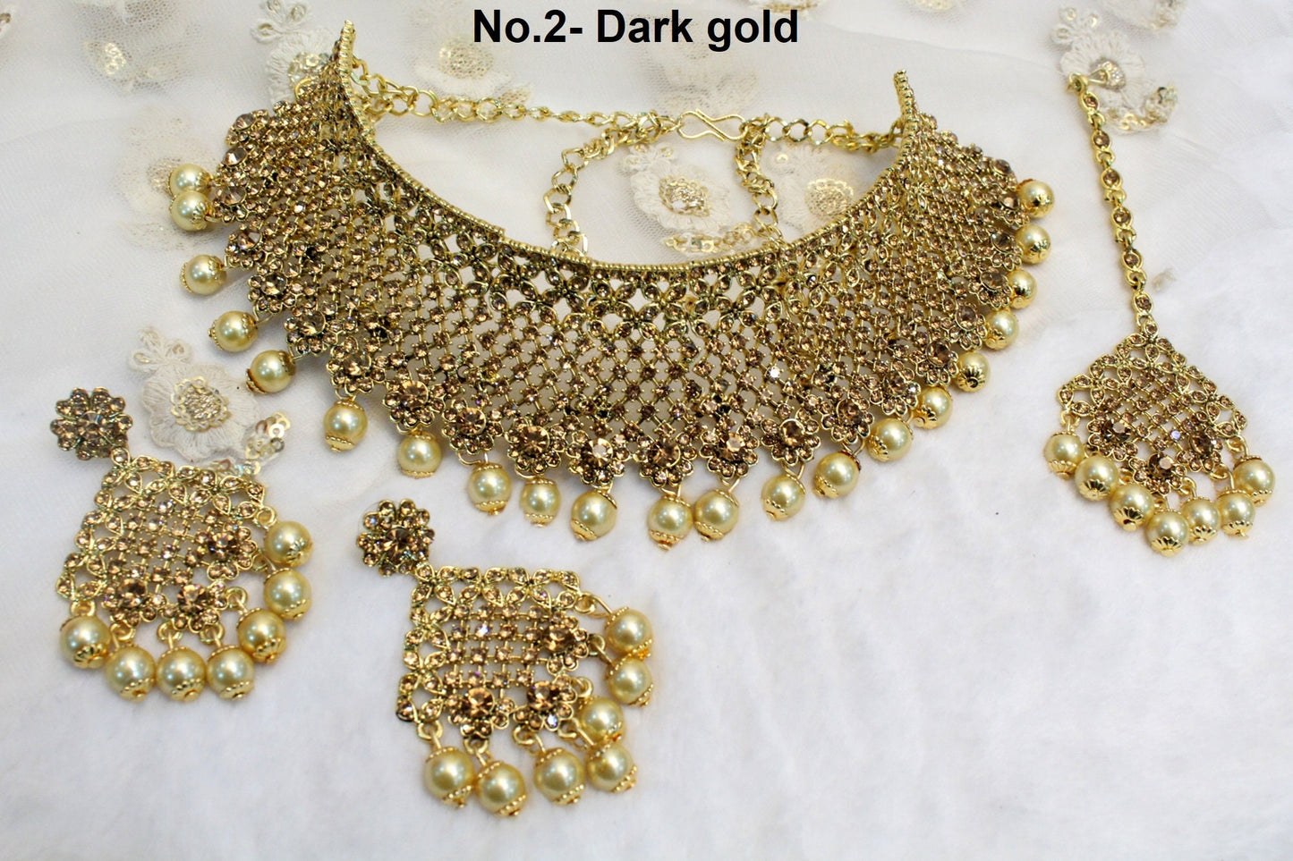 Rose Gold Choker /Gold Carret White Choker Set/ Bollywood Necklace Set/Indian choker necklace set/Gold Bridesmaid Jewellery/Women Necklace