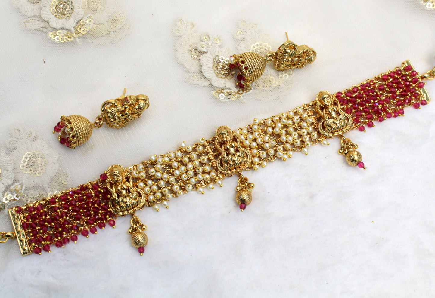 Indian Gold Jewellery choker set/Gold Ruby green finish Choker Set Bollywood Style