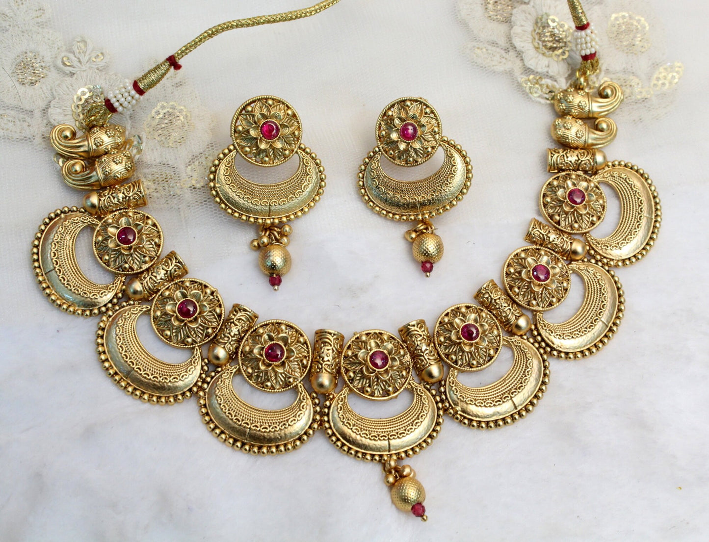 Indian Gold Jewellery necklace set/Ruby green mat finish necklace Set Bollywood Style Gold Finish South Indian bridal Jewellery
