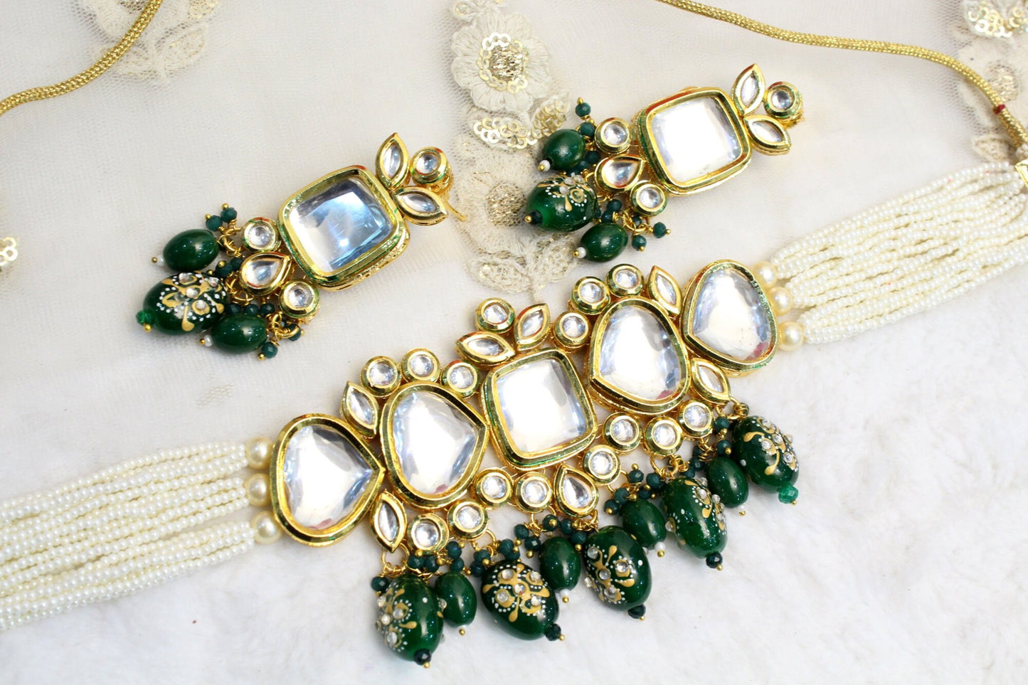 kundan Choker Set Earrings Set/Gold green, maroon choker set Indian Jewellery Necklace Set/Indian bridal Choker Set