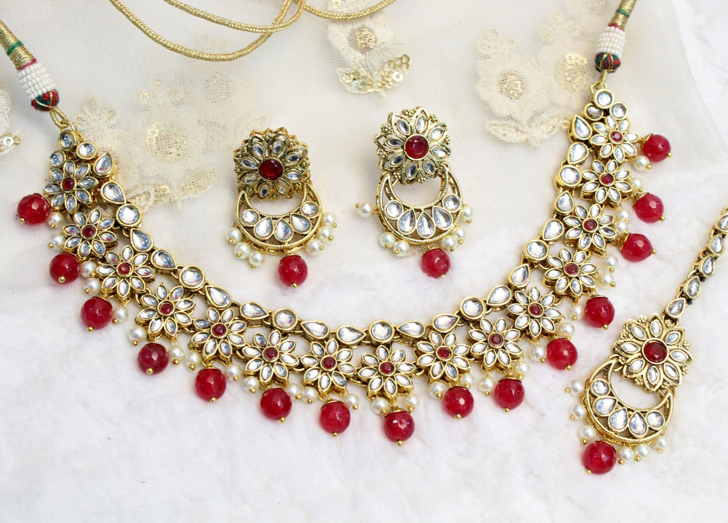 Indian Jewellery/Bridal Gold ruby kundan necklace Set/ Indian Wedding Kundan Ethnic shinu jewellery