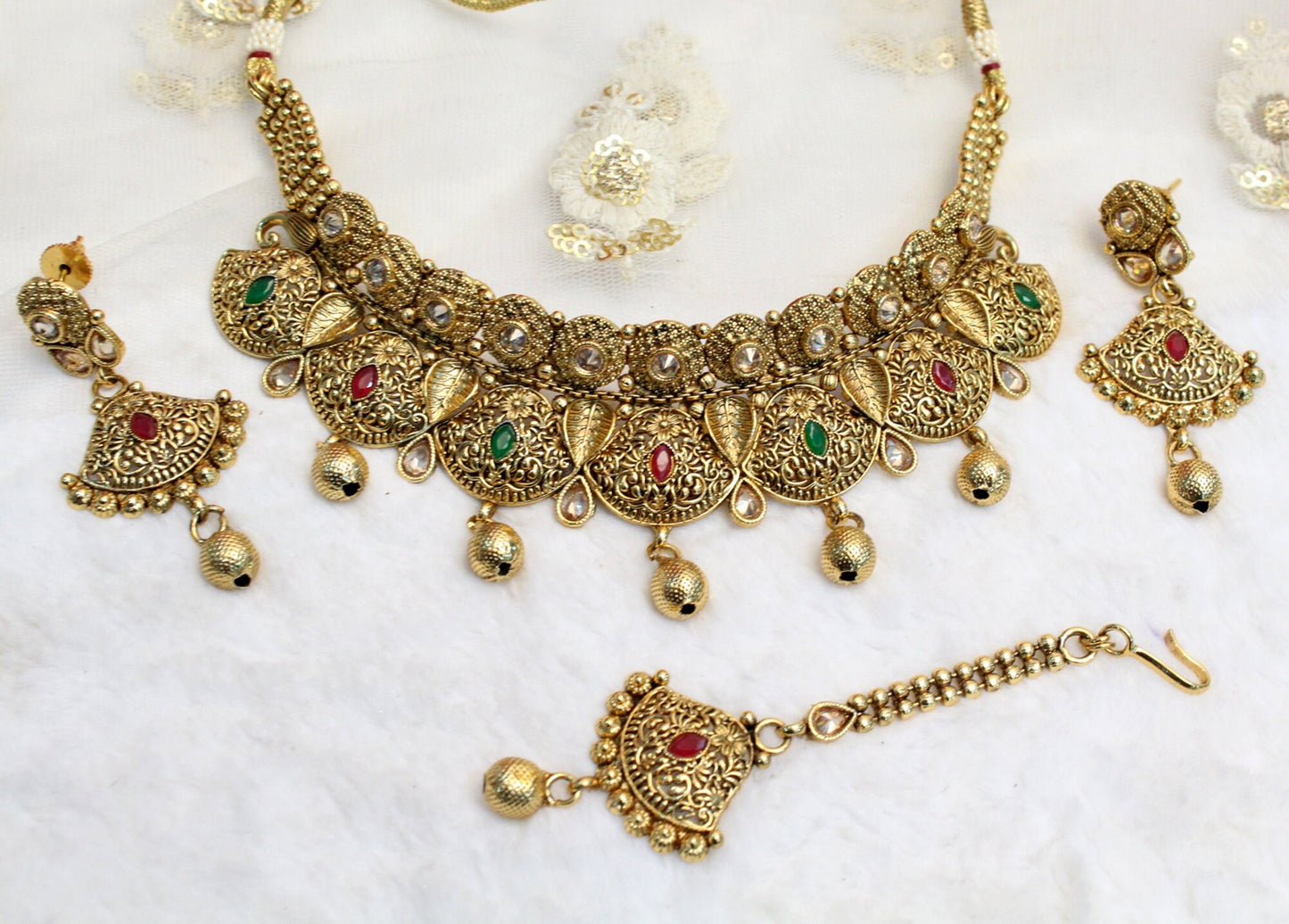 Indian Gold Jewellery temple Jewellery necklace set/Gold finish necklace Set Bollywood Style Gold Finish South Indian bridal Jewellery