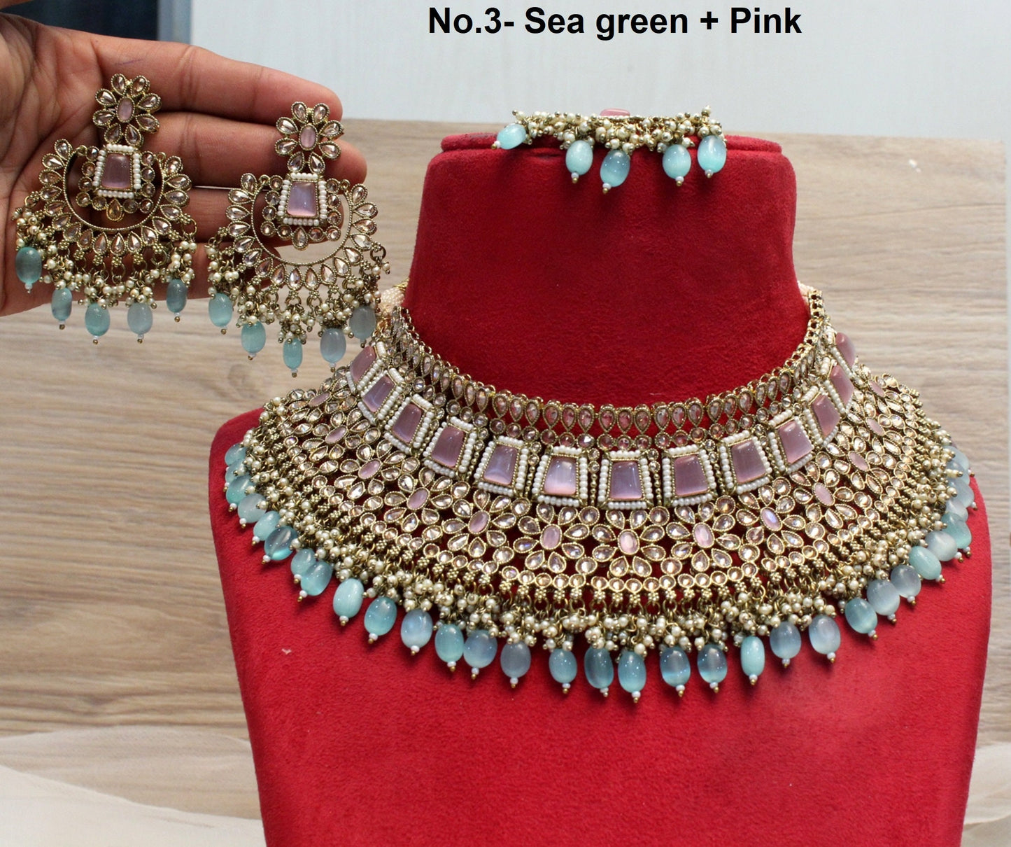 Indian Jewellery/Dark gold Semi Bridal Crystal necklace Set/Bollywood Gold Indian Jewellery Necklace Set