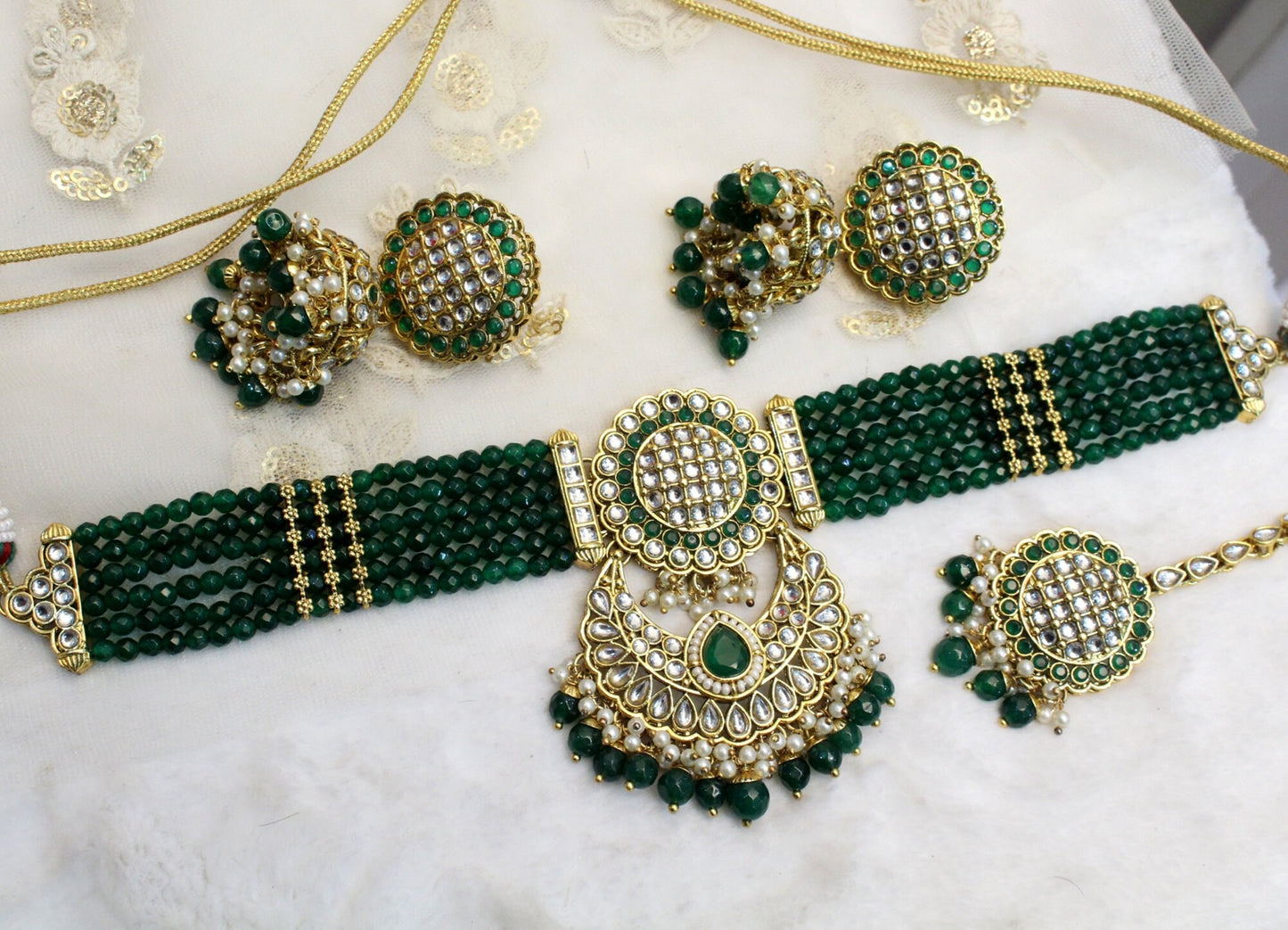 kundan Choker Set Necklace Earrings Set/Maroon, Green, Peach, White choker set Indian Jewellery Necklace Set/Indian Choker find Set