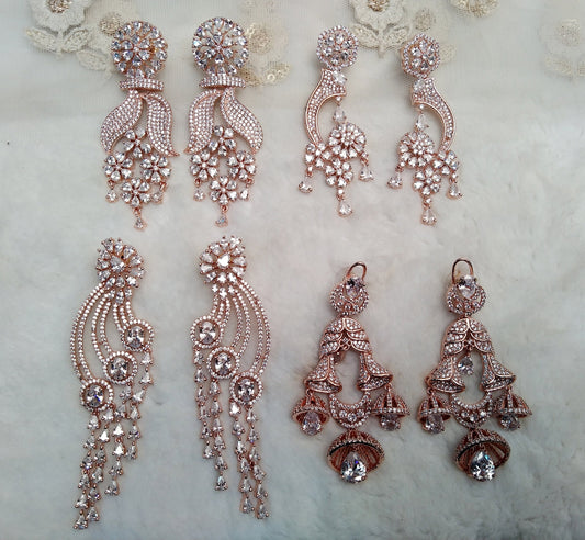 Indian Jewellery/Indian Ad diamond Rose gold chandelier Long Earrings/Indian Crystal Bridal Earrings Set Jewellery/ Bollywood Jewellery