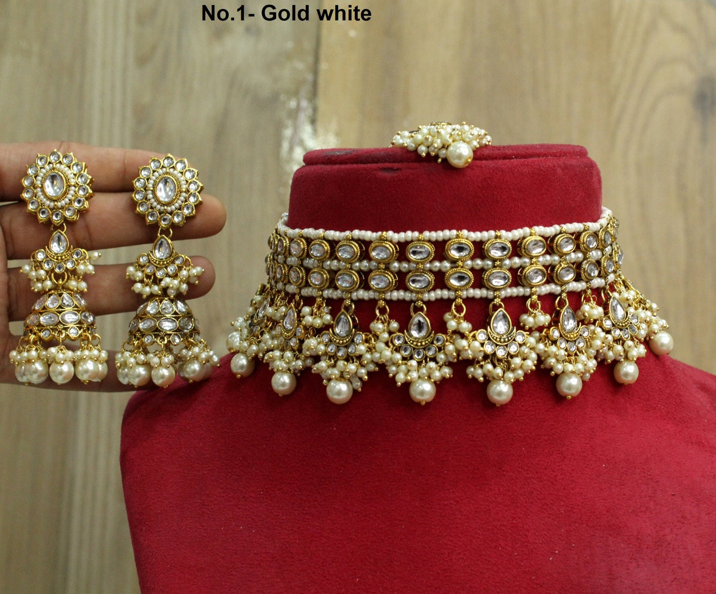 Indian Jewellery Kundan choker set Necklace Set/Bollywood gold white, green, peach kundan choker Jewellery dragon Set